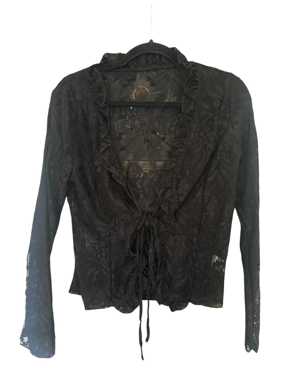 Black Lace Tie-Front Women’s Top